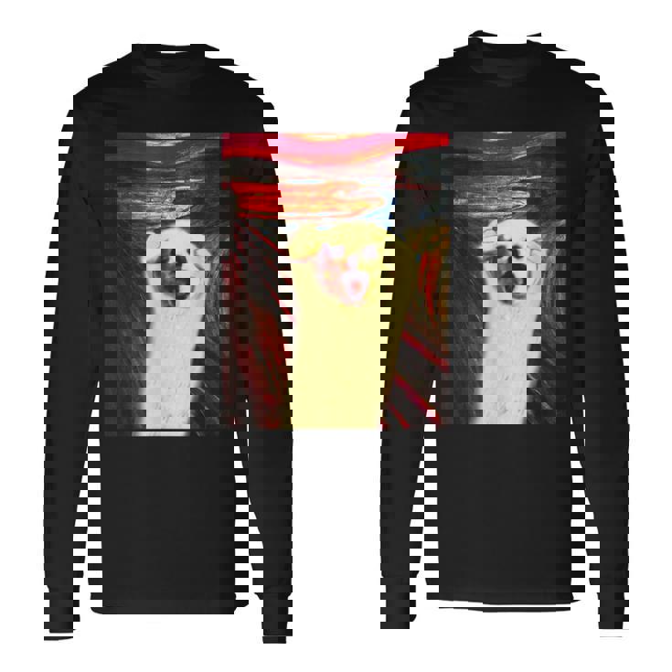 トイプードル 面白いtシャツ 犬 ムンクの叫び かわいい メンズ 子供 おもしろ 服 グッズ ネタ わんこ 長袖Tシャツ