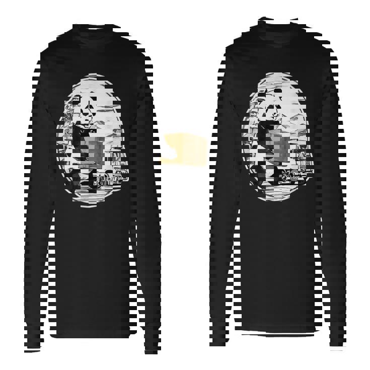 トラック運転手 パンダ 運送業 水墨画 和風 おもしろ 動物 長袖Tシャツ