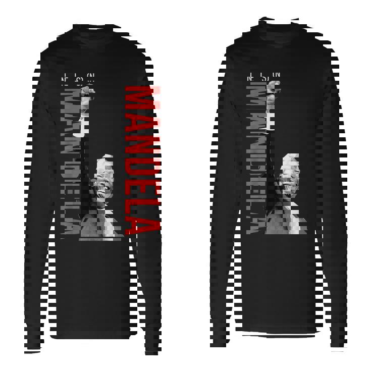 ネルソン・マンデラ 上げた 右手拳 食いしばり マンデラの日 長袖Tシャツ