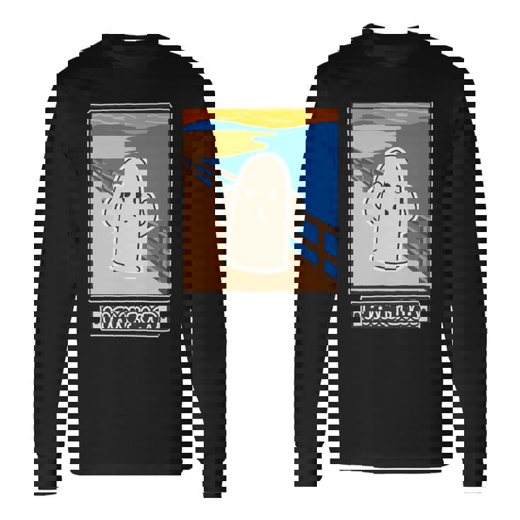 ハニワくん の ムンクの叫び 埴輪【ゆるフレンズ】名画 パロディ 歴史土器 キャラクター かわいい イラスト 面白い 長袖tシャツ 長袖Tシャツ