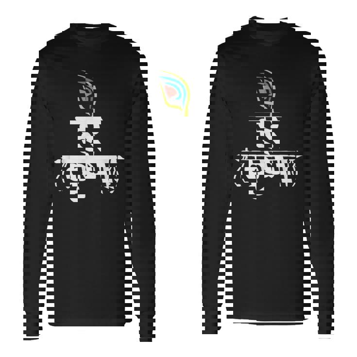 ハレ クリシュナ マントラ インディアン フルート 孔雀 羽 トゥルシ マーラ 長袖Tシャツ