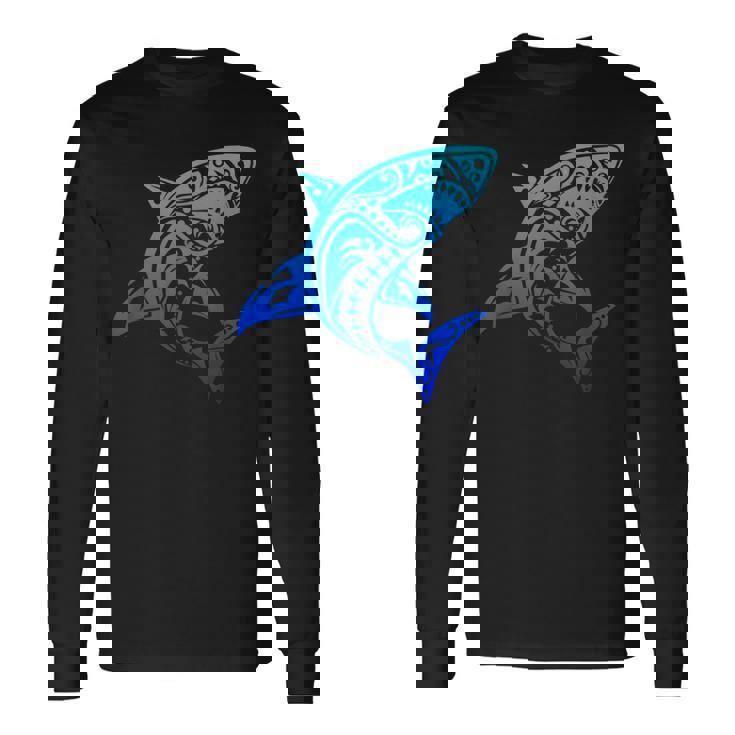 ハワイアン トライバル シャーク ポリネシアン タトゥースタイル バケーション 長袖Tシャツ