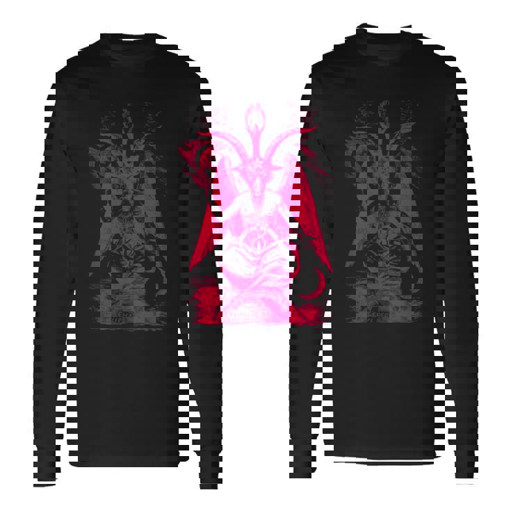 バフォメットオカルトヤギ悪魔崇拝サタンデーモン召喚 長袖Tシャツ