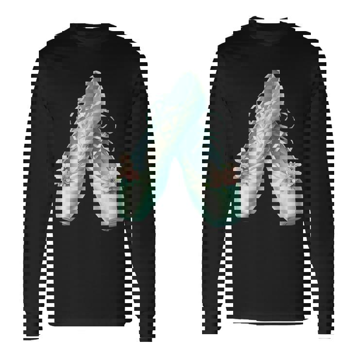 バレリーナガール ミントグリーン ダンス バレエ水彩画 長袖Tシャツ