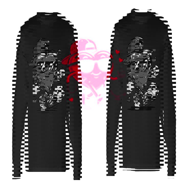 バレンタイン サッカー ハート ドリップ スポーツ 愛 バレンタインデー 男の子 長袖Tシャツ