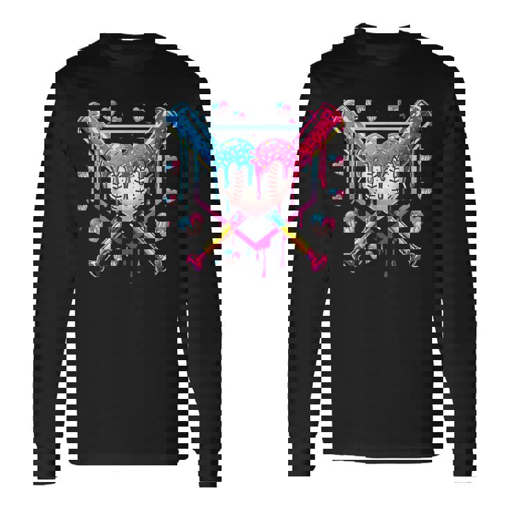 バレンタイン 野球 ハート 滴る アイスクリーム ミニハート 長袖Tシャツ