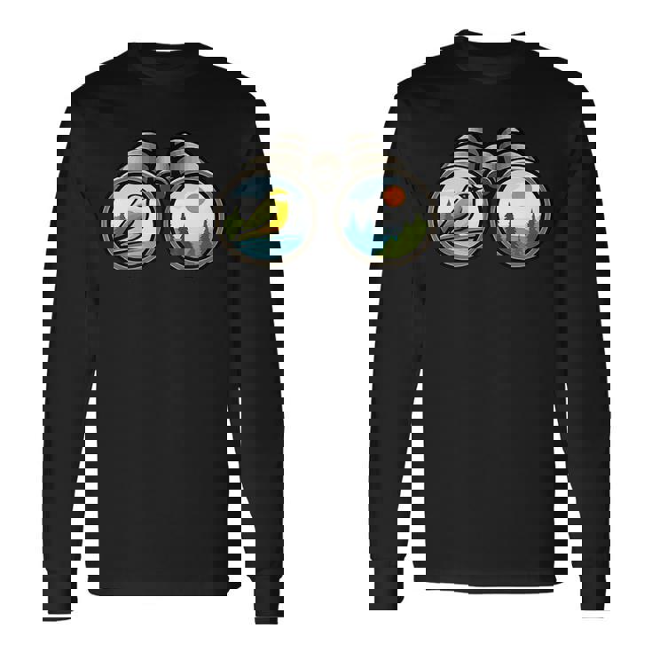 バードウォッチング双眼鏡デザイン 長袖Tシャツ