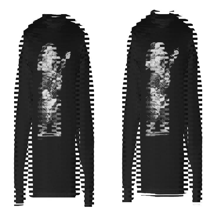 ビション・フリーゼ ギターを弾く クリスマス 犬好き 長袖Tシャツ