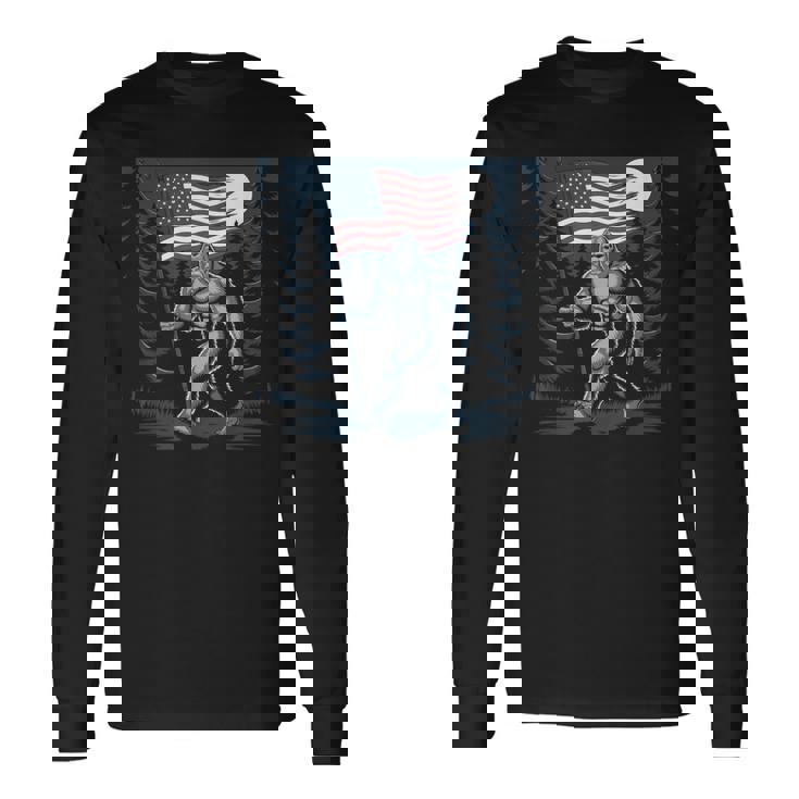 ビッグフット サスカッチ アメリカ国旗 愛国的 7月4日 アメリカ 長袖Tシャツ