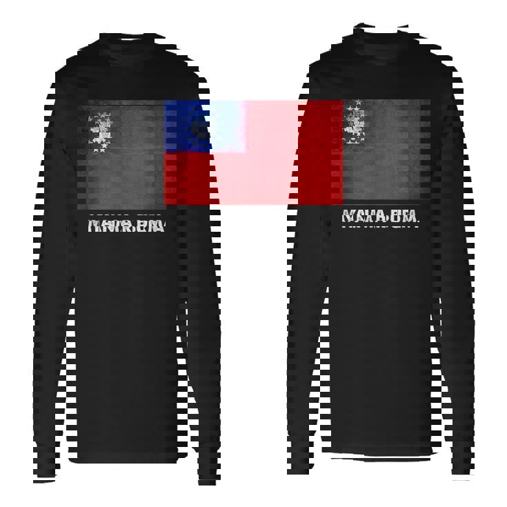 ビルマのミャンマー国旗 長袖Tシャツ