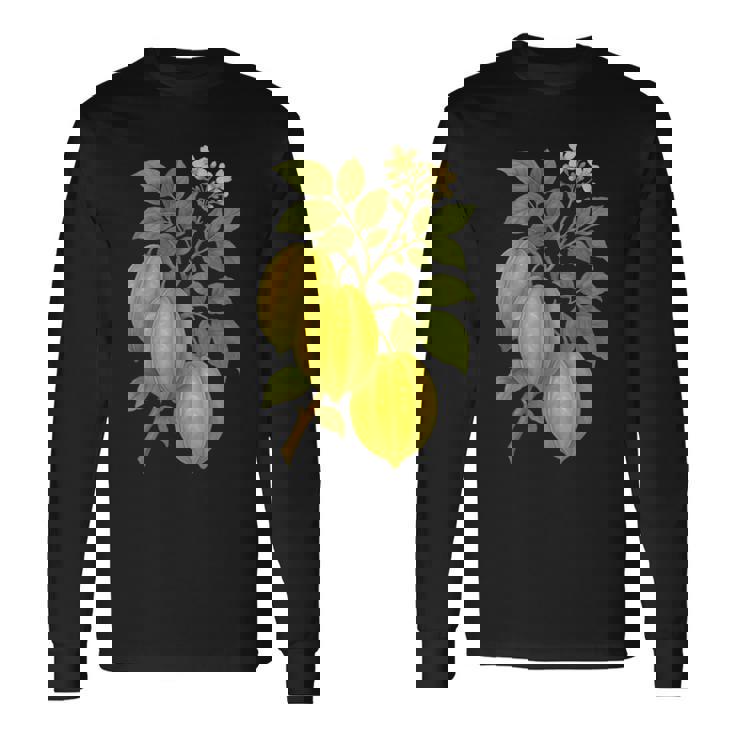 ビンテージ ボタニカル スターフルーツ 自然 アートプリント 長袖Tシャツ