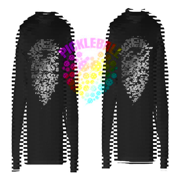 ピックルボール ハート カラフル ラブ ピックルボール 長袖Tシャツ
