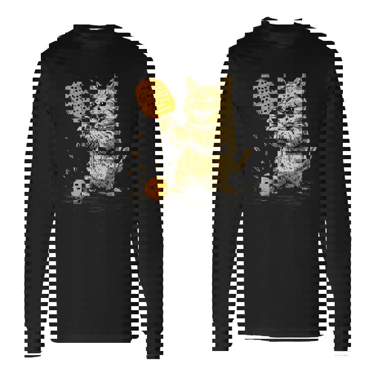 ピックルボール選手 ピックルボールの猫 長袖tシャツ 長袖Tシャツ