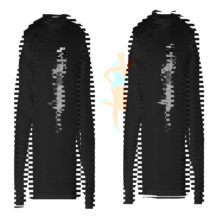 ピンナップガール セーラー アメリカ国旗 長袖Tシャツ