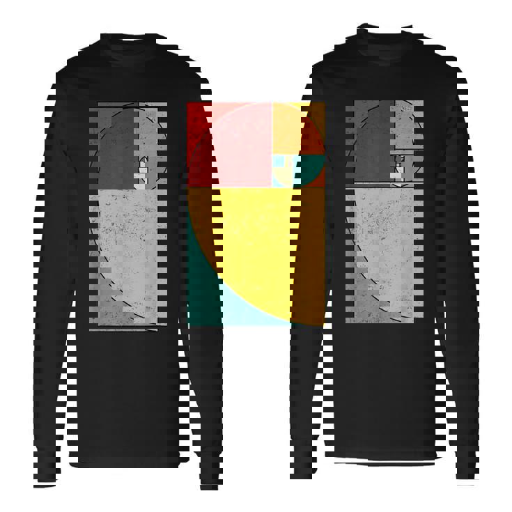 フィボナッチスパイラル幾何学アート 長袖Tシャツ