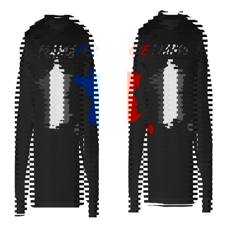 フランスの地図の中のフランス国旗tシャツ 長袖Tシャツ