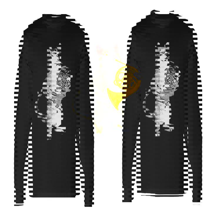 フレンチホルン音楽家オーケストラ音楽を奏でるクールな猫 長袖Tシャツ