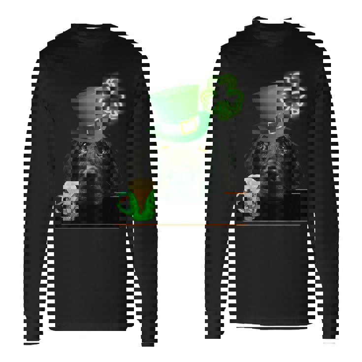 ブラックラボシャツ シャムロック アイリッシュドッグ 絵 聖パトリックス 長袖Tシャツ