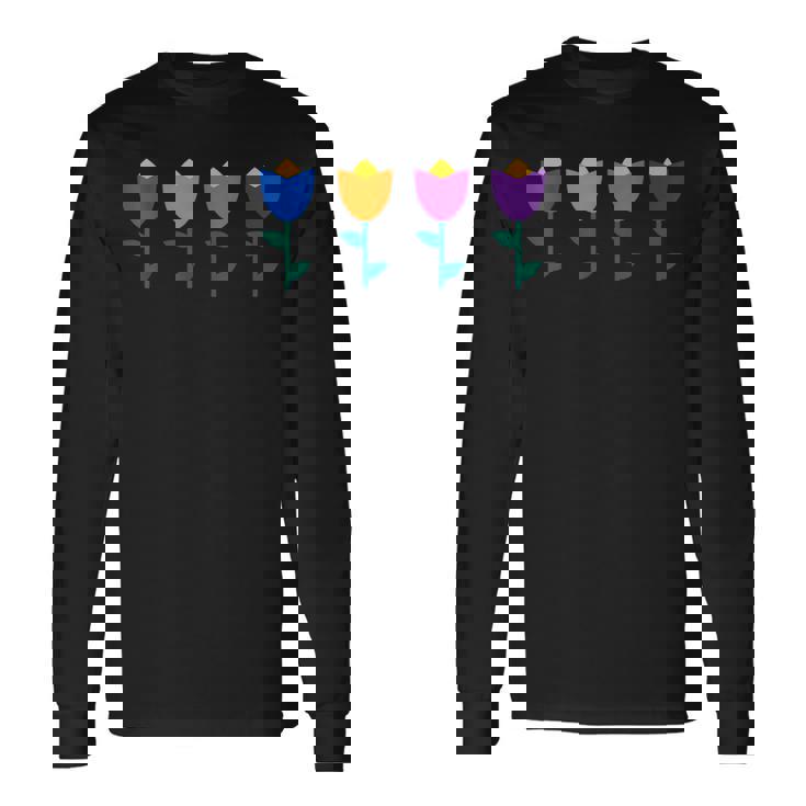 ブルー、オレンジ、ピンク、パープルのチューリップ。 長袖Tシャツ