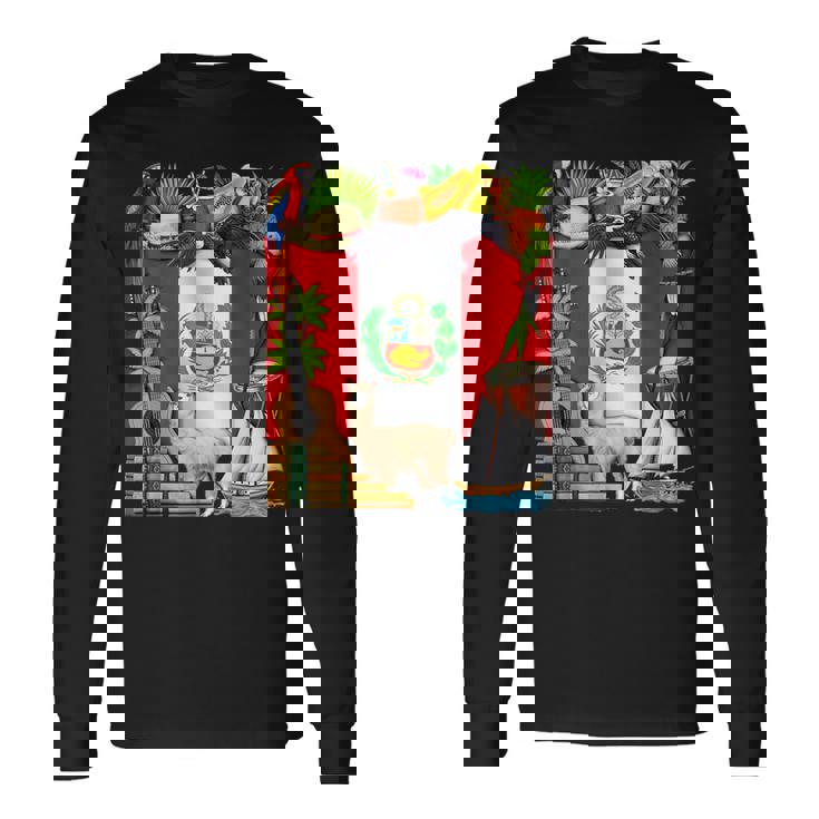 ペルー ペルー国旗 ペルーのルーツ ペルーの遺産 誇り高きペルー人 ペルーの誇り 長袖Tシャツ