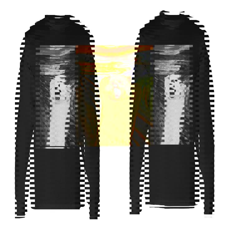 ポメラニアン 面白いtシャツ 犬 ムンクの叫び かわいい メンズ 子供 おもしろ 服 グッズ ネタ わんこ 長袖Tシャツ