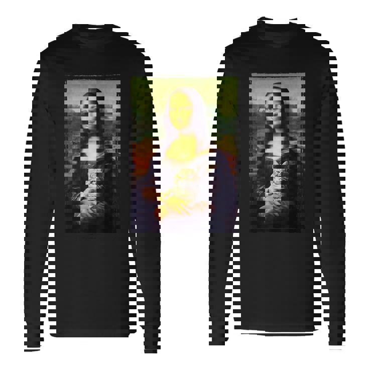 モナリザ と 猫 美術 教師 絵画 と 猫 恋人 長袖Tシャツ