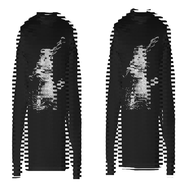 モルモット 野球 スポーツ ペット好き 長袖Tシャツ