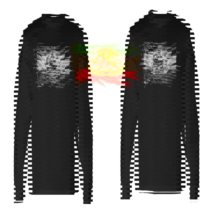 ライオンと太陽のエンブレムが付いたイランの国旗、ヴィンテージペルシャ遺産。 長袖Tシャツ