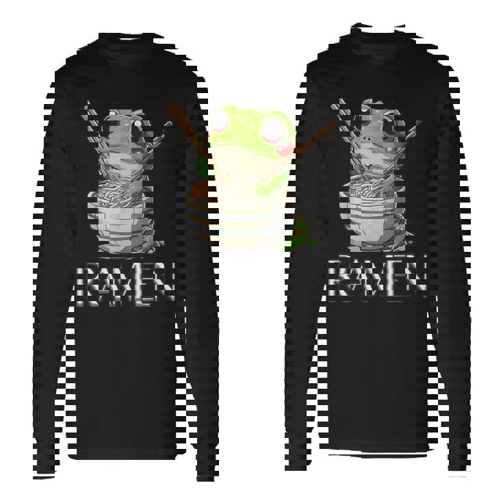 ラーメンを食べるカエルの麺 カワイイ 美的 日本アニメ 長袖Tシャツ