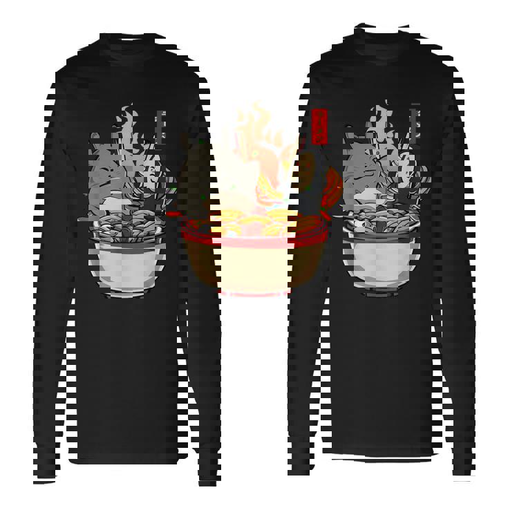 ラーメンプールパーティー かわいい日本アニメヌードルフード 長袖Tシャツ