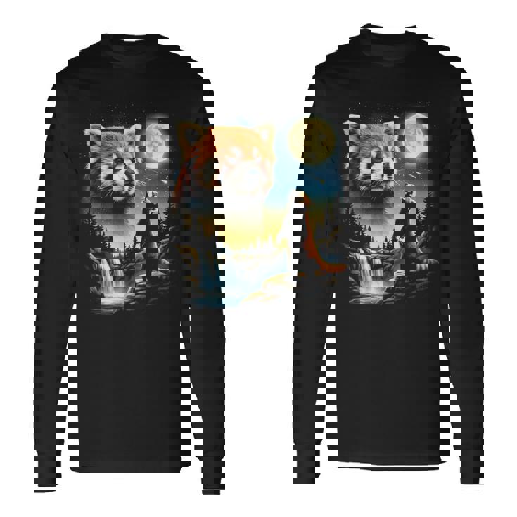 レッサーパンダ ハウリング トゥ ザ ムーン ミーム おもしろ 90年代 レッサーパンダ 長袖Tシャツ