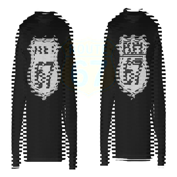 レトロ ルート 67 ハイウェイ サイン ヴィンテージ ロード ノスタルジア 長袖Tシャツ