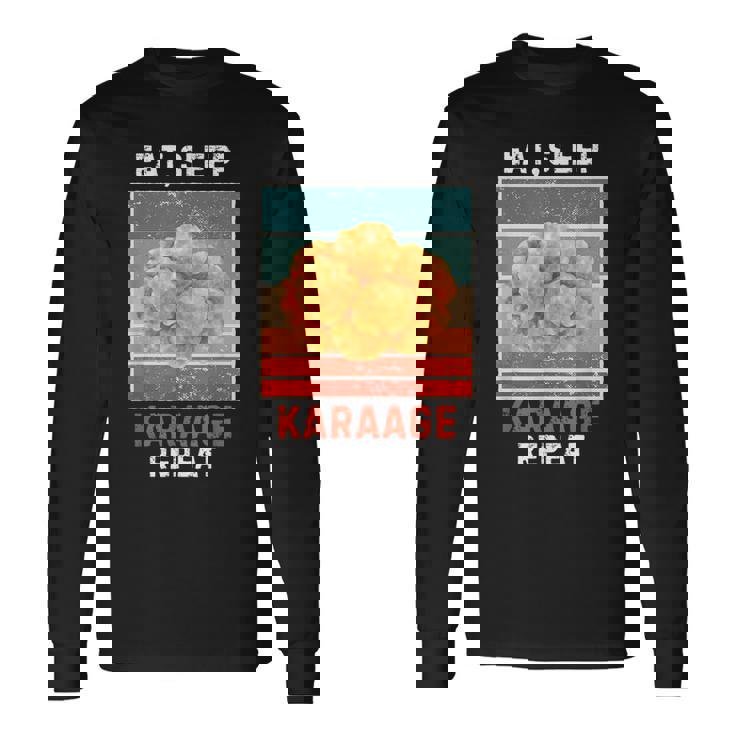 レトロ 食べる 寝る からあげ リピート ヴィンテージ からあげ フード好き 長袖Tシャツ