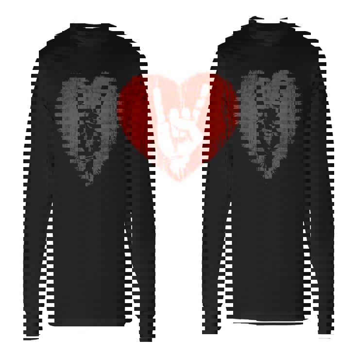 ロックミュージックラバーレッドハートロックンロール 長袖Tシャツ