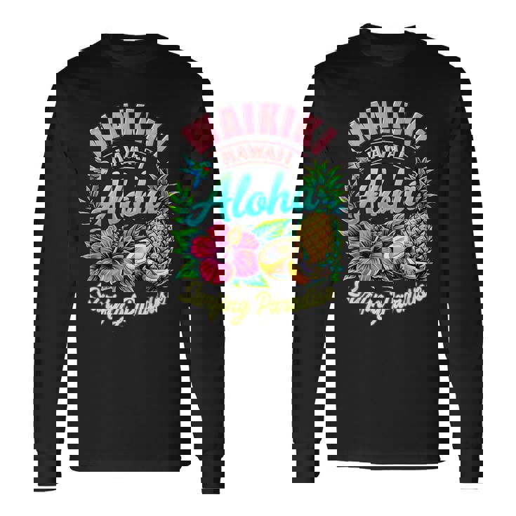 ワイキキ ハワイ アロハ サーフィン パラダイス ハイビスカス パイナップル 長袖Tシャツ