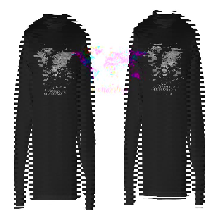 ワンダーラストの世界地図 長袖Tシャツ