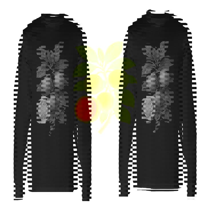 ヴィンテージ ボタニカル グアバ 自然 フルーツ アートプリント 長袖Tシャツ