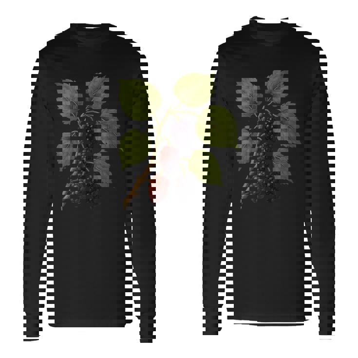 ヴィンテージ ボタニカル 桑 自然 フルーツ アートプリント 長袖Tシャツ