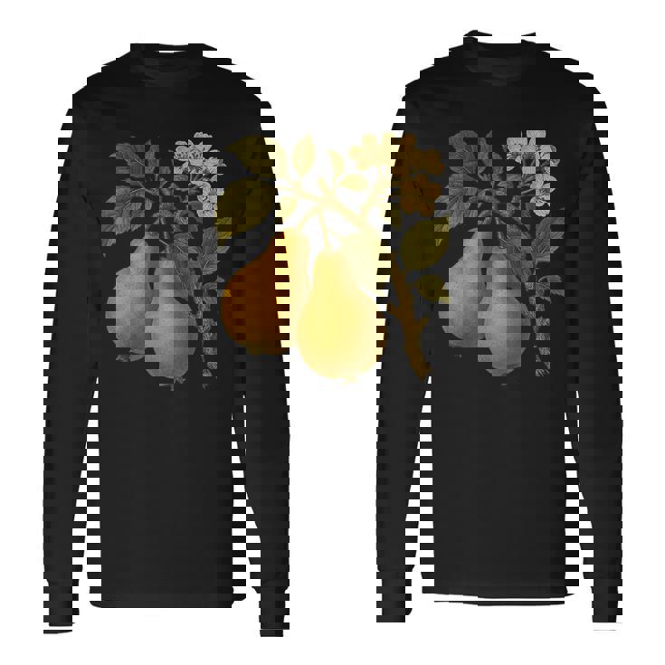 ヴィンテージボタニカル梨アートプリント 長袖Tシャツ