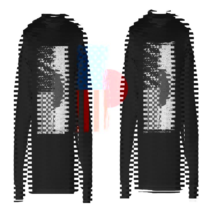 半日半 アメリカ国旗 日米ルーツ 長袖Tシャツ