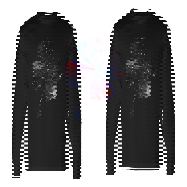 四つ葉のクローバーのシルエット 宇宙 美的 ギャラクシー 長袖Tシャツ