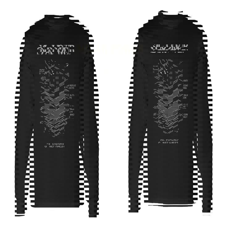 太陽光発電特許プリント太陽光発電セル青写真図 長袖Tシャツ