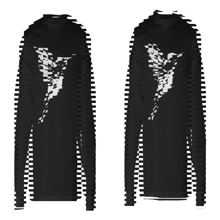 小さなシンプルなミニマリストかわいいハチドリ鳥ハチドリ 長袖Tシャツ