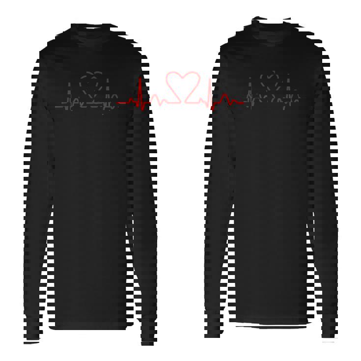 心臓のライン ハートパルス心電図 長袖Tシャツ