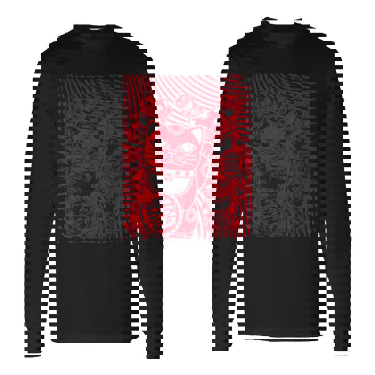 招き猫カワイイラッキーキャット日本のレトロなヴィンテージスタイル 長袖Tシャツ