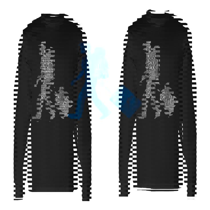 旅への冒険心を抱くシルエットデザイン 世界を巡る旅人たち 長袖Tシャツ
