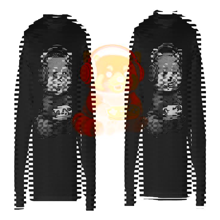 日本のレッサーパンダ ゲーマー アニメ レトロ ビデオゲーム ヴィンテージ 長袖Tシャツ