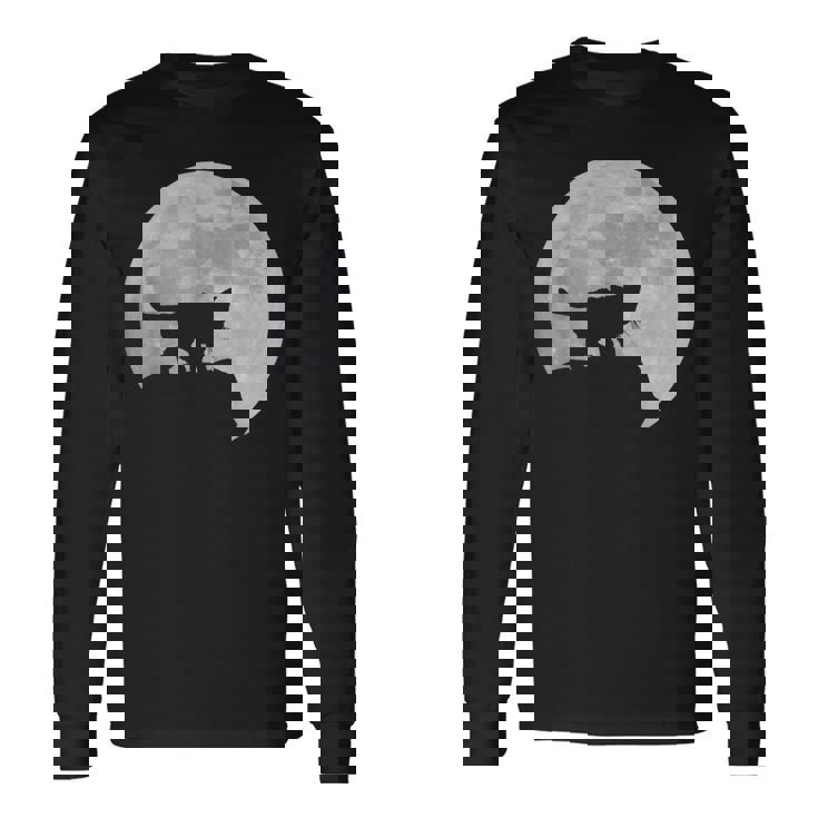 月と猫のシルエット ソマリ猫 長袖Tシャツ