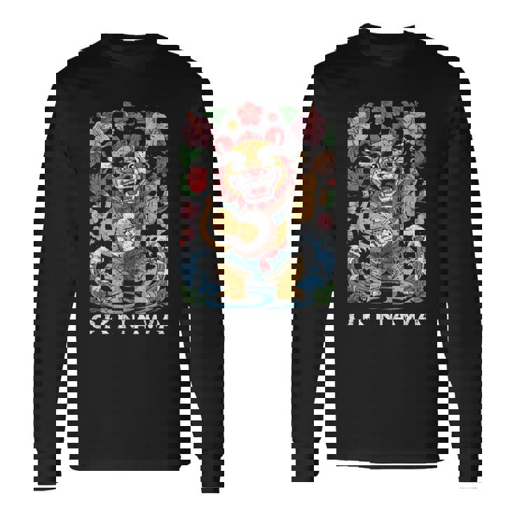 沖縄シーサーガーディアンライオン日本民俗土産デザイン 長袖Tシャツ