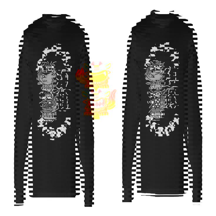 沖縄ジャパン シーサーガーディアンライオンズ 日本漢字お土産 長袖Tシャツ